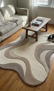 Modern Abstract Regular Shaped Anti-Slip Medium Pile Hand Tufted Soft Wool Area Rug Cotton Canvas Backing 10-14mm Thickness for - Product Image 2