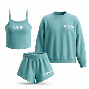 Conjunto de 2 Piezas para Mujer, Color Verde Azulado Sólido, Corte Regular Informal, Top sin Tirantes, Pantalones Cortos con Cintura Elástica, Verano, Poliéster/Algodón - Product Image 1