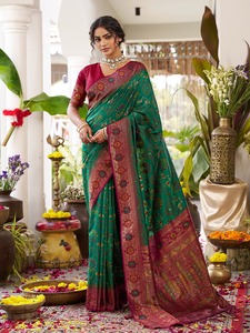 Sari Banarasi en soie douce et lourde, écologique, avec chemisier - Product Image 2