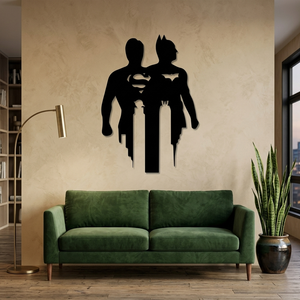 Décoration murale en métal moderne : Silhouettes de super-héros Batman et Superman dos à dos, découpées au laser, pour la décoration de la cave des hommes ou des salles de jeux - Product Image 4