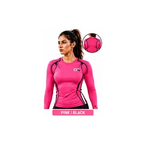 Débardeur de compression respirant à manches courtes pour femme, col rond, séchage rapide, color block, haut de sport - Product Image 3