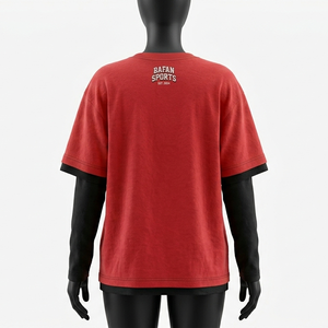 Camiseta de hombre de jersey de algodón premium de doble capa, color rojo por fuera y negro por dentro, manga larga, logotipo personalizado serigrafiado, camisetas de algodón de doble capa - Product Image 2