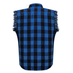 Chemise sans manches en flanelle et coton noire et bleue de qualité supérieure pour hommes, style unique et qualité optimale, idéale pour les motards en été. - Product Image 3