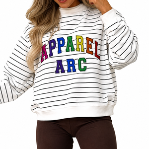 Vente en gros de sweats à capuche décontractés colorés et épais pour femmes, en molleton rayé de coton, avec appliqué, pour usage quotidien, légers, marque privée, OEM - Product Image 2