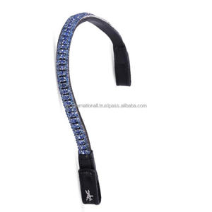 Diadema de cuero negro inglés con cristales de zafiro azul, diamantes y adornos brillantes, con logotipo personalizado, para caballo. - Product Image 5