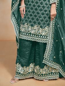 Vêtements de mariage indiens Georgette semi-cousu Sarara costumes avec paillettes broderie femmes Salwar Kameez fait à la main en Inde - Product Image 4