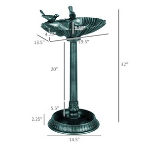 Vasca per Uccelli Decorativa Anticata Verde-Verdegris da 32 Pollici con Piedistallo Portavaso e Statue di Uccelli per il Birdwatching in Giardino - Product Image 3