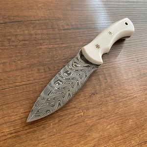 A&M Enterprises Handmade Damascus Steel Hunting <b>Knife</b> with <b>Bone</b> <b>Handle</b> and Leather Sheath Survival Utility Tracker <b>Knives</b> - Product Image 1
