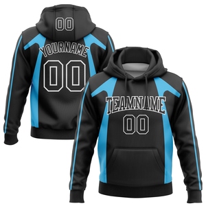 Sweat à capuche sportif à rayures patchwork 3D, noir et bleu ciel, nouvelle conception, sur mesure, vente en gros directe pour l'industrie - Product Image 1