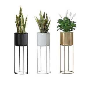 Supports à fleurs minimalistes en métal avec finition thermolaquée pour plantes d'intérieur, design circulaire noir, blanc, or, décoration intérieure - Product Image 1