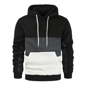 Sudadera con capucha de forro polar para hombre, de corte ajustado, con paneles de color en contraste negro y rojo, diseño de bloques de color diagonales, personalizada, al por mayor - Product Image 3