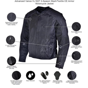 Motorbike Winter <b>Jacket</b> Men Stand Collar Plain Dyed Breathable Mesh Panels CE Approved Armor Detachable <b>Waterproof</b> Lining Zipper - Product Image 4