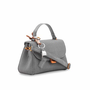 Bolso de Mano Formal de Lino Gris Premium para Mujer, Bolso Elegante con Asa Superior y Detalles en Cuero Marrón - Product Image 2