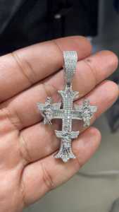 Christian Cross Pendant With <b>Angels</b> Moissanite Stone 925 Silver Rhodium Plated Religious <b>Charm</b> Unisex Jewelry - Product Image 5