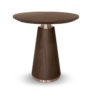 AuraWood <b>Walnut</b> Conical Pedestal Drink <b>Table</b> | Mid-Century Modern Round Side Stand with Brass Ring Details - Product Image 2