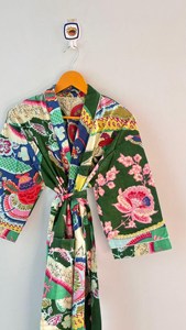 Kimono indien fait main à imprimé bloc, ouvert sur le devant, pour l'été et le printemps, lot en gros, robe kimono indienne en coton imprimé avec ceinture - Product Image 4