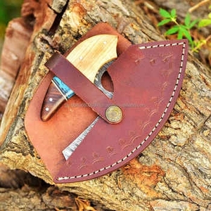 Damascus Stainless Steel Traditional Full Tang Multi-Purpose Silver Eco-Friendly Sustainable Wood <b>Handle</b> Pizza Cutter <b>Axe</b> Meat - Product Image 3