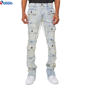 Pantalones Cargo Desgastados para Hombre, Corte Slim, Múltiples Bolsillos, Tallas Grandes, Pantalones de Mezclilla para Hombre, Bolsillos Laterales, Cintura Media, Cierre de Botón y Cremallera - Product Image 4