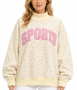 Sudadera informal holgada con cuello simulado y logotipo personalizado para mujer, de forro polar, gris oscuro con estampado de guinga - Product Image 1