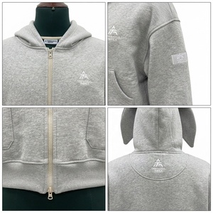 Sweat à capuche gris zippé pour femme avec oreilles de lapin, couleur unie, mélange de coton tricoté, longueur standard, idéal pour l'hiver et l'automne - Product Image 4