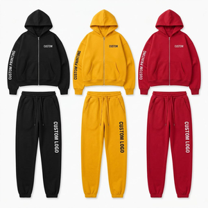 Manufacture Men's Oversized drop shoulder Full Zip Hoodie And Jogger Two piece Custom print <b>Embroidery</b> Wholesale Track - Product Image 3
