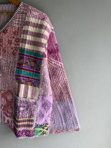 Vintage Patchwork Quilted Jacket Cotton Handmade Embroidery V Neck Loose Fit Autumn Wear Unisex gift for her - Product Image 3