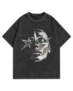 Graphic Tees Streetwear T-<b>shirts</b> Vintage Unisex 100% Cotton <b>Waffle</b> Fabric Breathable Acid Washed Oversized Summer Loose Fit - Product Image 1