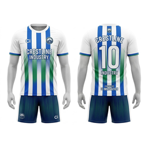 Ensemble short et maillot de football Crestline Industry pour homme, bleu, imprimé géométrique, sublimé, anti-transpiration, uniforme sportif - Product Image 5