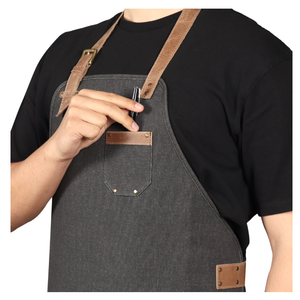 Delantal de Lona con Bolsillos de Cuero, Estilo Clásico para Cocinar, Traje de Trabajo - Product Image 4
