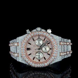 Reloj Cronógrafo de Dos Tonos con Incrustaciones de Diamantes de Imitación, Acero Inoxidable, Chapado en Oro Rosa, Reloj de Lujo Estilo Hip Hop, Venta al Por Mayor - Product Image 1