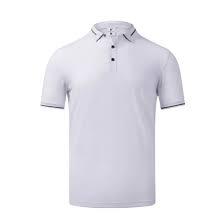 Polo de golf blanc personnalisé 2026 pour homme à manches courtes avec logo, performance optimisée et bordures contrastées à triple rayure sur le col et les poignets - Product Image 2