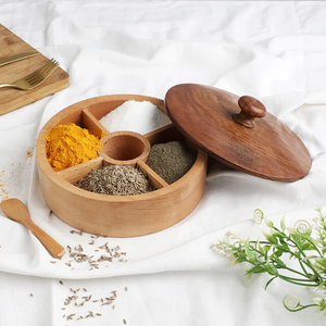 Boîte à épices en bois d'acacia, forme hexagonale, organiseur d'herbes et d'épices, 6 compartiments - Product Image 6