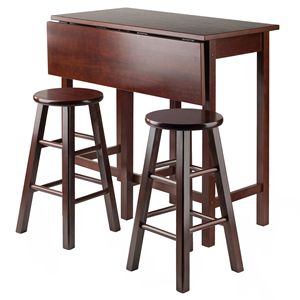 Lynnwood Drop Leaf Island <b>Table</b> with Walnut <b>Stool</b> 2 Square Legs for <b>Bar</b> Setting - Product Image 3