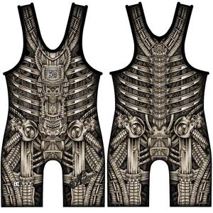 He She Wears Wrestling Débardeur de compression unisexe sans manches en polyester, coupe ajustée, avec impression par sublimation et motif lettres, pour le fitness - Product Image 1