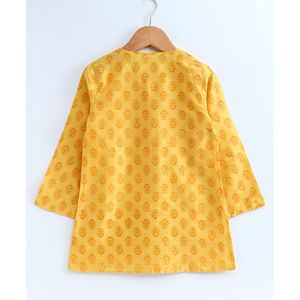 Boys' Yellow Full Sleeves All-Over Printed Polyester Kurta Pyjama Jacket XL Size Stretchable for <b>Saree</b> Lehenga Choli Choli Look - Product Image 5