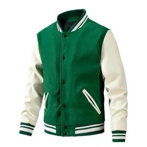 Unisex Canvas Varsity Jacket Navy White Color Block Hooded Stand <b>Covered</b> <b>Button</b> Closure Regular Fit Winter Casual Style Front - Product Image 5