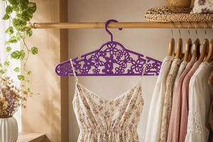 Cintre à vêtements en plastique violet avec motif floral, type crochet, pour rangement de garde-robe, léger, style créatif, forme rectangulaire - Product Image 2