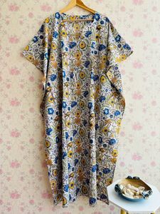 Vestido caftán con estampado floral de algodón indio, vestido Maxi de algodón 100% para mamás, vestido largo para todas las estaciones, verano, invierno, otoño y primavera - Product Image 2