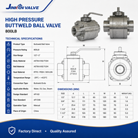 Vanne à boisseau sphérique en acier inoxydable forgé en trois parties F304 de 1 pouce, 800 lb, à souder bout à bout, pour pipeline industriel d'huile et de gaz, haute pression