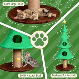 59in Large Tall Christmas Tree Cat Tower with 2 Condos & Scratching Post Soft Fleece Toy & Sturdy Structure - Product Image 3