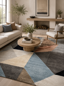 Tapis moderne abstrait géométrique rectangulaire en laine tuftée, résistant aux taches, pour salon, à poils plats, avec envers enduit de PVC, 1 pièce - Product Image 1