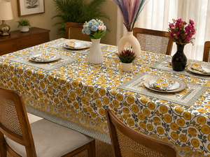 Handmade Floral Block Printed Eco-Friendly Indian Cotton Jaipuri <b>Table</b> <b>Cover</b> for Home Decor 6 Seater - Product Image 3