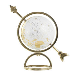 Globe terrestre en métal doré avec support à axe en forme de flèche, éclairé, fait main, carte du monde décorative en aluminium pour bureau - Product Image 3