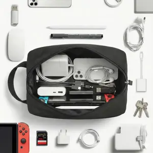 Pochette utilitaire multifonction en tissu polyester noir, capacité moyenne, fermeture éclair, poignée souple, sac de style simple - Product Image 3