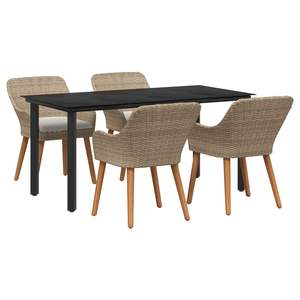 Juego de comedor de jardín de 5 piezas de ratán sintético beige con cojines - Product Image 2