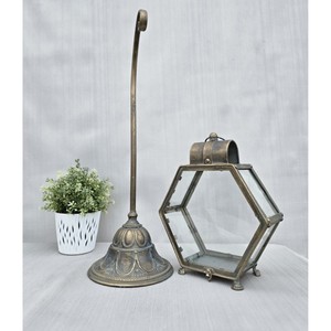 Hexagon <b>Brass</b> <b>Lantern</b> with Glass Panels and Decorative Base for Home Decoration Durable Finish - Product Image 5