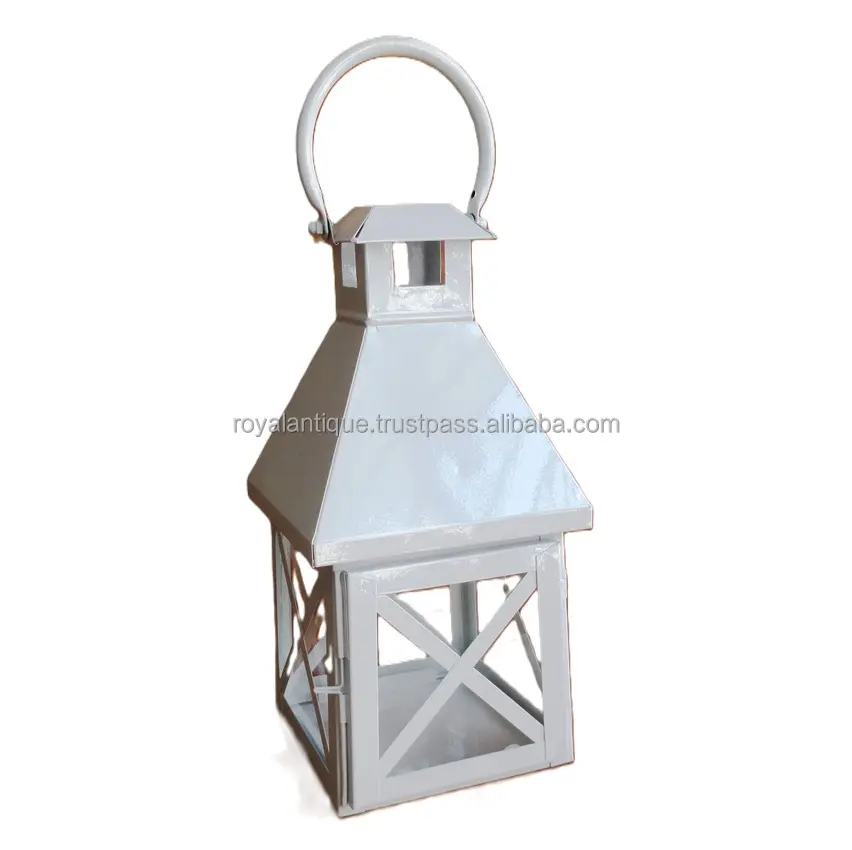 Ensemble de lanternes blanches design vintage pour mariage, lanterne de sol décorative de style marocain, grande lanterne en métal avec poignée
