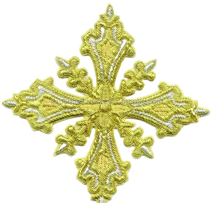 Custom Church Vestment Cross Hand Embroidery OEM Liturgic Crosses Religious Pattern Gold / Silver Bullion Wire Handmade Gift