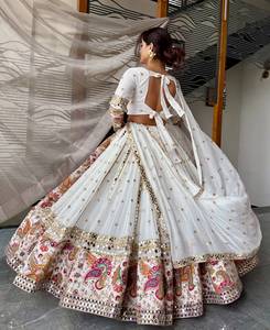 Women's Traditional Sexy Embroidery <b>Sequins</b> Work Can-Can Lace Patta Premium Quality Butterfly Net 4 Meter <b>Flared</b> Unstitched - Product Image 2