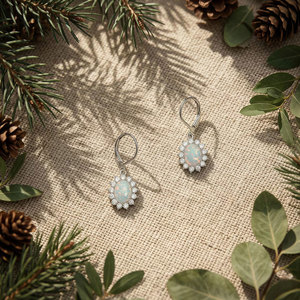 Brass <b>Opal</b> Dangle <b>Earrings</b> Oval White <b>Opal</b> Drop <b>Earrings</b> Vintage Boho Statement Jewelry Gift for Women Wholesale - Product Image 1